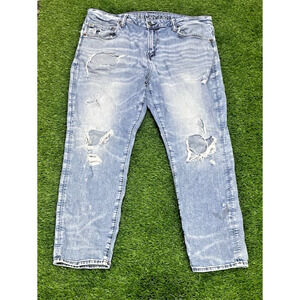 American Eagle Distressed Jean Blue Athletic Fit Light Wash Air Flex Denim 36X28